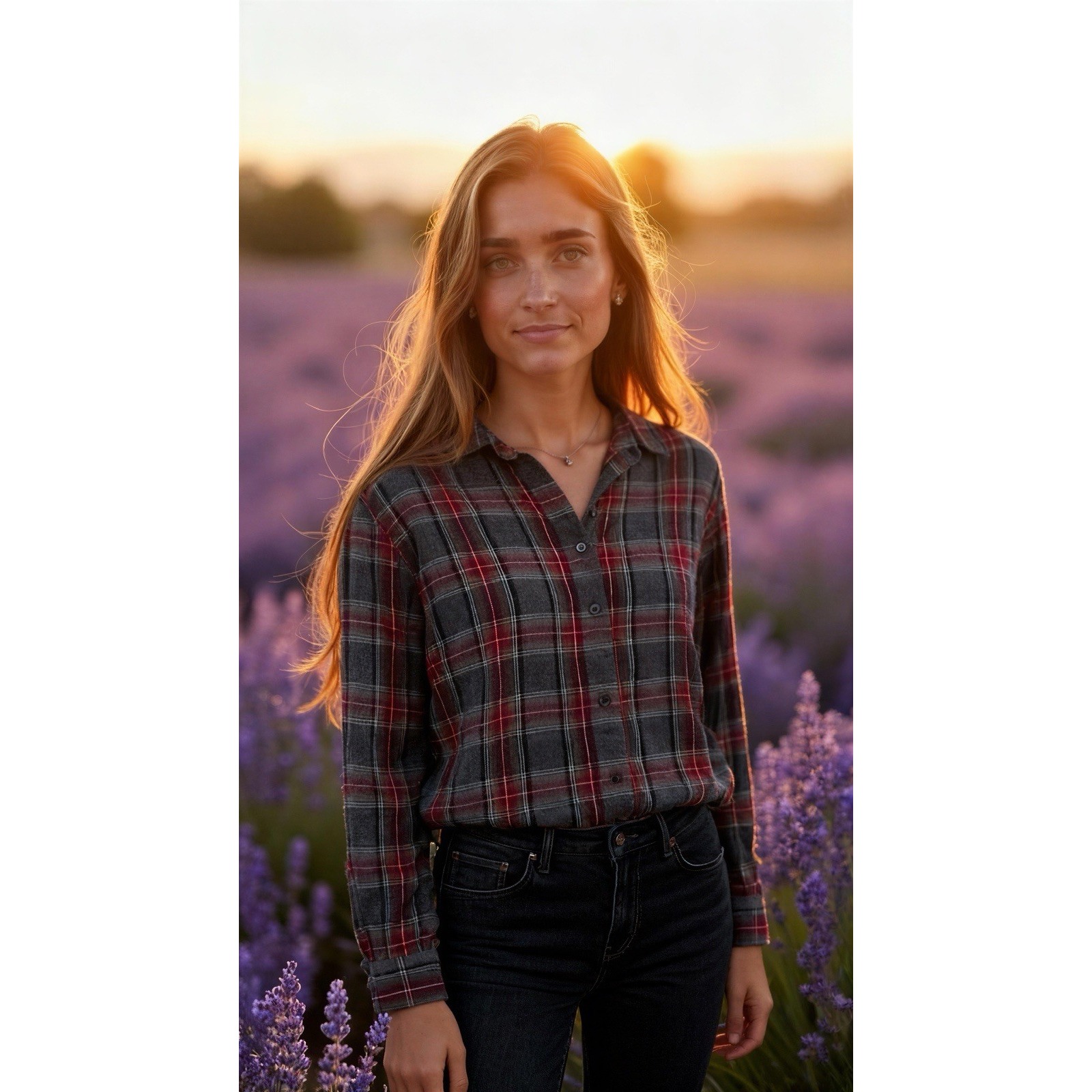 Ll Bean Plaid Flannel Button Up Shirt Women Long Sleeve Gray Red Size Small